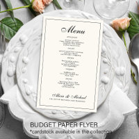 Menu élégant de mariage noir crème ivoire à budget
