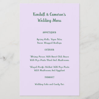 Prospectus 14 Cm X 21,6 Cm Menu Mariage Budget Flyer Lavande Solide