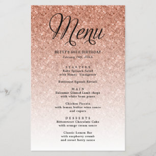 Prospectus 14 Cm X 21,6 Cm Menu Rose Gold Parties scintillant Party