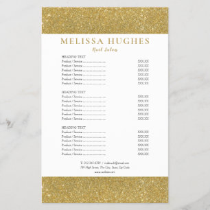 Prospectus 14 Cm X 21,6 Cm Menu Service Salon Gold Parties scintillant