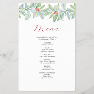 Prospectus 14 Cm X 21,6 Cm Menus Mariage de Noël Aquarelle Verdure