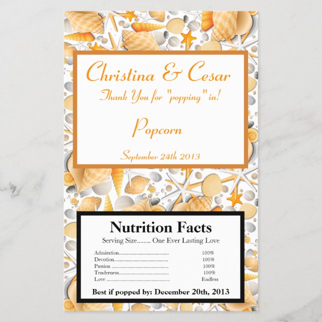 Prospectus 14 Cm X 21,6 Cm Microwave Popcorn Wrapper Coquillages Assortis Ora (Devant)