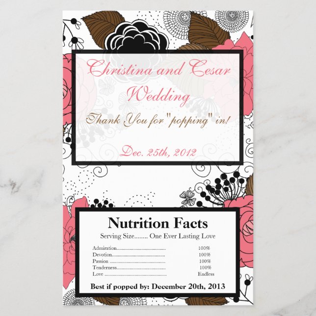 Prospectus 14 Cm X 21,6 Cm Microwave Popcorn Wrapper Fleur rose Feuilles Brow (Devant)