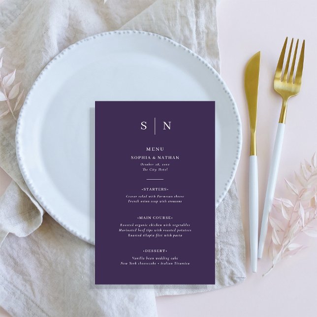 Prospectus 14 Cm X 21,6 Cm Minimal et chic | Menu Mariage violet (A colorful, modern wedding menu in dark purple)