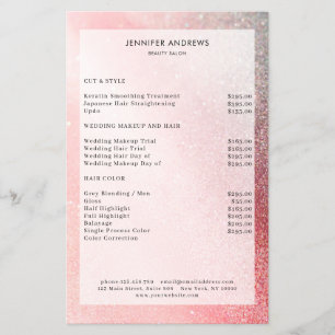 Prospectus 14 Cm X 21,6 Cm Modern Glitter Salon Price List Flyer