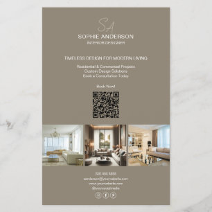 Prospectus 14 Cm X 21,6 Cm Moderne Monogramme Photo Taupe Professionnel Entre