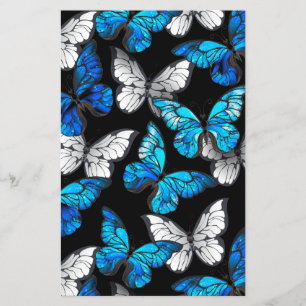 Prospectus 14 Cm X 21,6 Cm Motif sans couture foncé avec Morpho papillons ble