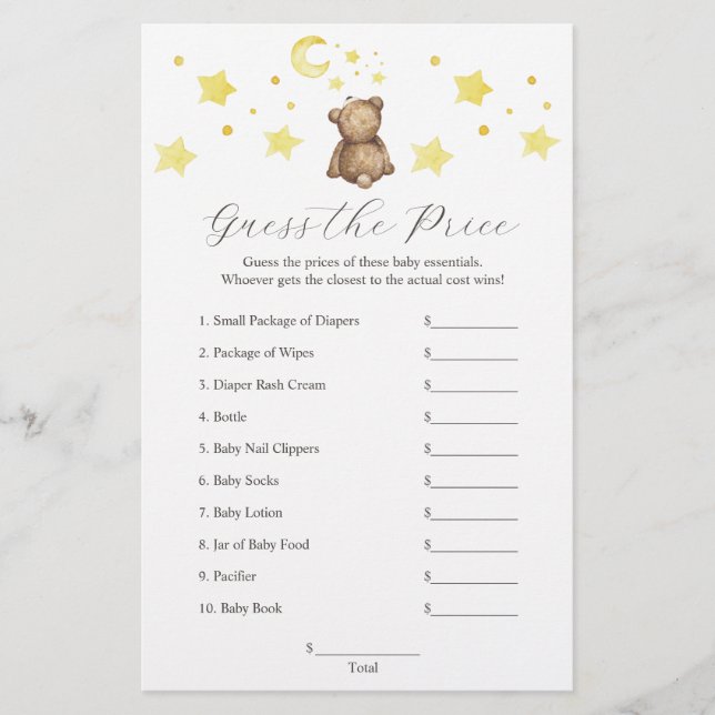 Prospectus 14 Cm X 21,6 Cm Neutral Teddy Bear et Stars Devinez Le jeu du prix (Devant)