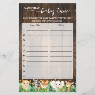 Prospectus 14 Cm X 21,6 Cm Nom Baby Tune Safari Baby shower Carte de jeu