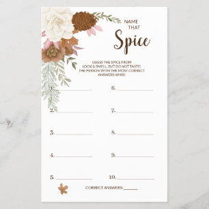 Prospectus 14 Cm X 21,6 Cm Nom que Spice Boho Autumn BridalShower Game Card