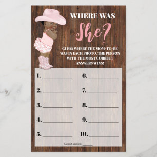 Prospectus 14 Cm X 21,6 Cm Où était elle AA Cowgirl Baby shower Game Card
