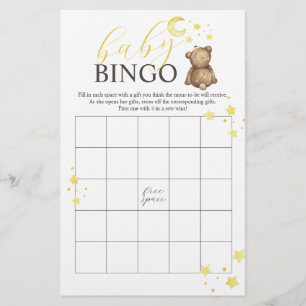 Prospectus 14 Cm X 21,6 Cm Ourson "Over the Moon" BINGO Jeu de Baby Shower