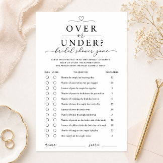 Prospectus 14 Cm X 21,6 Cm Over or Under Bridal Shower Game Card