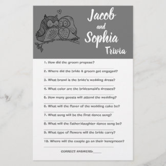 PROSPECTUS 14 CM X 21,6 CM OWLS LOVE, BRIDE & GROOM TRIVIA SHOWE CARTE DE JEU