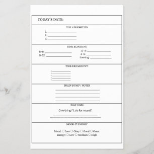 Prospectus 14 Cm X 21,6 Cm Page de planificateur quotidien pour TDAH