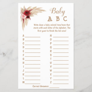 Prospectus 14 Cm X 21,6 Cm Pampas Grass   Carte de jeu ABC Baby shower
