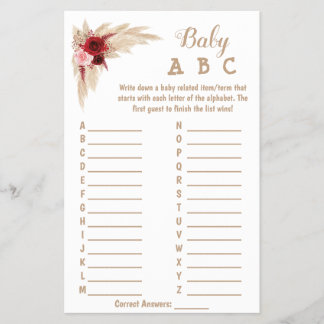 Prospectus 14 Cm X 21,6 Cm Pampas Grass | Carte de jeu ABC Baby shower