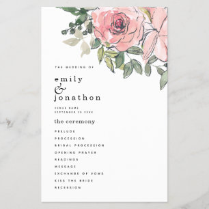 Prospectus 14 Cm X 21,6 Cm PAPER Blush Rose Florals Programme de mariage