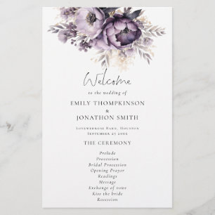 Prospectus 14 Cm X 21,6 Cm PAPER Lilac Florales violettes Programme de mariag