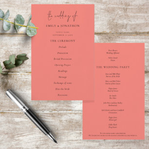 Prospectus 14 Cm X 21,6 Cm PAPIER Elegant Coral Rose Programme de mariage de