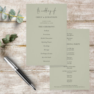 Prospectus 14 Cm X 21,6 Cm PAPIER Elegant Pale Sage Green Wedding Programme