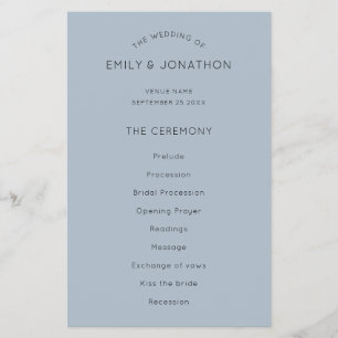 Prospectus 14 Cm X 21,6 Cm PAPIER   Texte simple Dusty Blue Wedding Programme