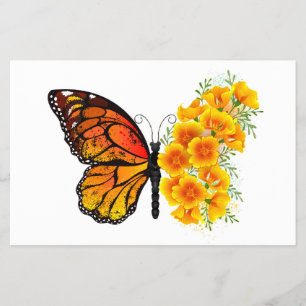 Prospectus 14 Cm X 21,6 Cm Papillon Fleur avec Pavot de Californie Jaune