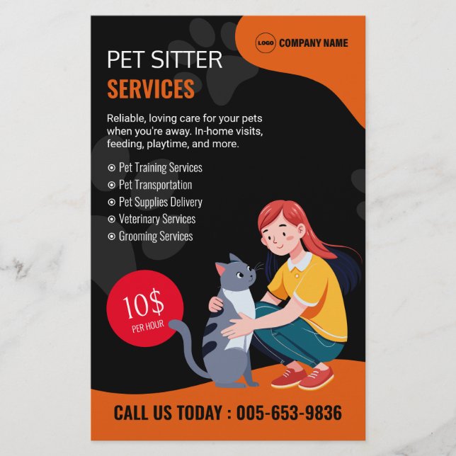 Prospectus 14 Cm X 21,6 Cm Pet Sitter Flyer personnalisé (Devant)