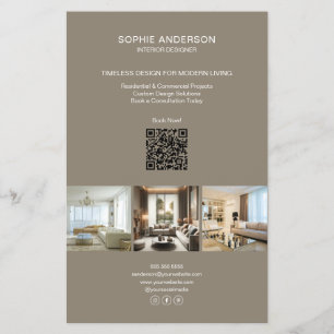 Prospectus 14 Cm X 21,6 Cm Photo personnalisée moderne QR Taupe Professionnel