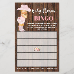 Prospectus 14 Cm X 21,6 Cm Pink Cowgirl Baby shower Bingo Carte de jeu Flyer