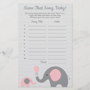 Prospectus 14 Cm X 21,6 Cm Pink Elephant Guess the Baby Song Baby shower Game