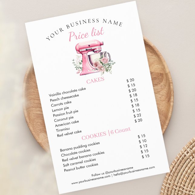 Prospectus 14 Cm X 21,6 Cm Pink Floral Mixer Boulangerie Liste des prix Circu (Créateur téléchargé)