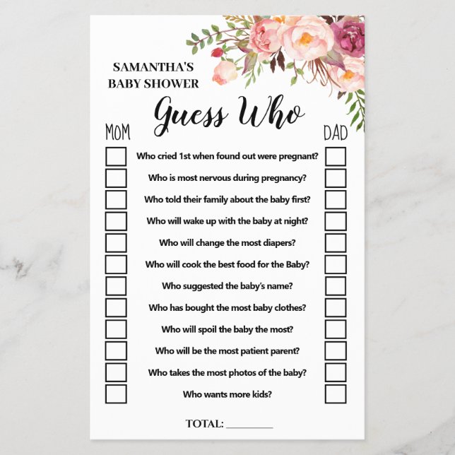 Prospectus 14 Cm X 21,6 Cm Pink Guess qui baby shower carte de jeu bilingue (Devant)
