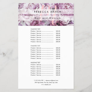 Prospectus 14 Cm X 21,6 Cm Pink Peony Script Monogram Salon Menu Service