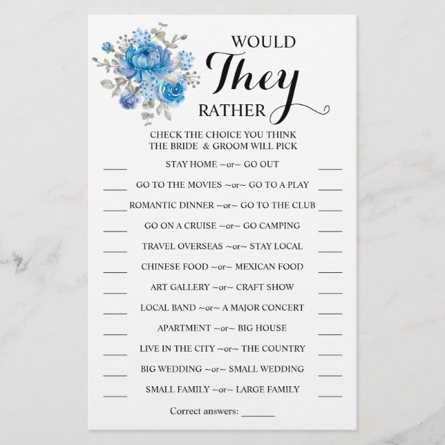 Prospectus 14 Cm X 21,6 Cm Plairaient-Ils Plutôt Blue Flower Douche Carte Jeu (Devant)