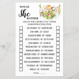 Prospectus 14 Cm X 21,6 Cm Plairait-Elle Jungle Baby shower Game Card