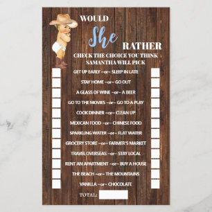 Prospectus 14 Cm X 21,6 Cm Plairait-Elle Plutôt Cowboy Baby shower Game Card