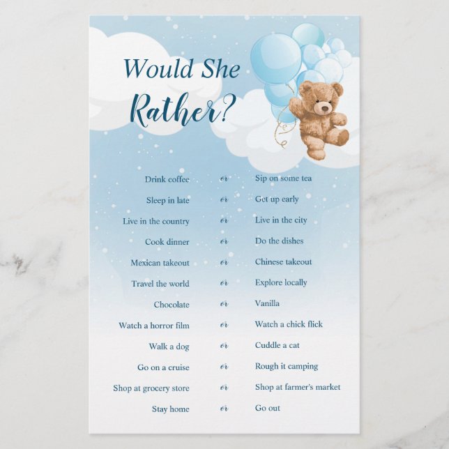 Prospectus 14 Cm X 21,6 Cm Plutôt Blue Teddy Bear Jeu (Devant)