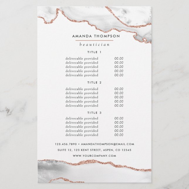 Prospectus 14 Cm X 21,6 Cm Prix et services d'âge or blanc et Rose (Devant)