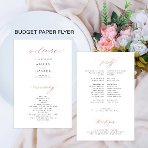 Prospectus 14 Cm X 21,6 Cm Programme de mariage budget rose or script élégant