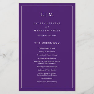 Prospectus 14 Cm X 21,6 Cm Programme de mariage élégant avec monogramme viole