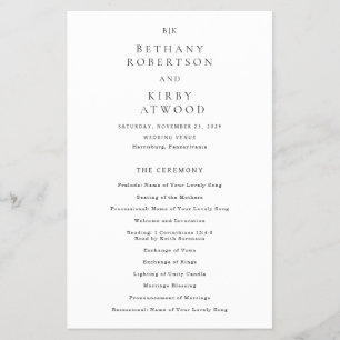 Prospectus 14 Cm X 21,6 Cm Programme de mariage élégant et classique à petit