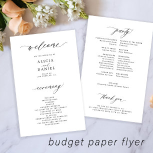 Prospectus 14 Cm X 21,6 Cm Programme de mariage élégant noir et blanc à petit