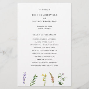 Prospectus 14 Cm X 21,6 Cm Programme de mariage floral rustique à petit budge