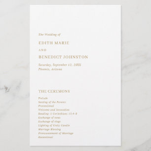 Prospectus 14 Cm X 21,6 Cm Programme de mariage moderne en or minimaliste