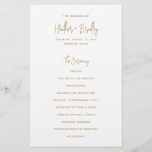 Prospectus 14 Cm X 21,6 Cm Programme de mariage moderne en or minimaliste