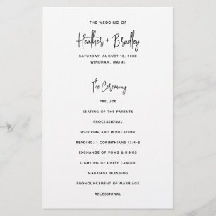 Prospectus 14 Cm X 21,6 Cm Programme de mariage moderne minimaliste noir et b
