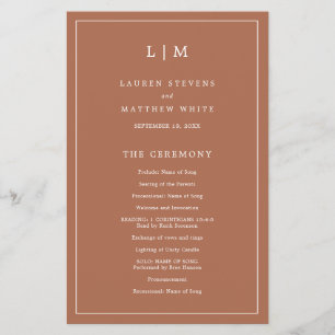 Prospectus 14 Cm X 21,6 Cm Programme de mariage simple monogramme en terre cu