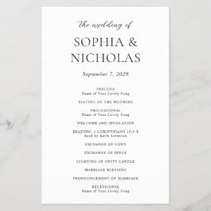 Prospectus 14 Cm X 21,6 Cm Programme de mariage simple noir et blanc à petit