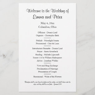Prospectus 14 Cm X 21,6 Cm Programme de mariage simple sur une feuille de pap